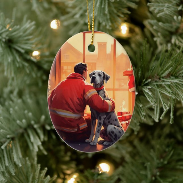 Great Dane Christmas Ornament, Dog Memorial Gift Ceramic Ornament (Tree)