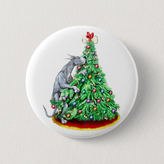 Great Dane Christmas Reach Goals Blue Pinback Button (Front)