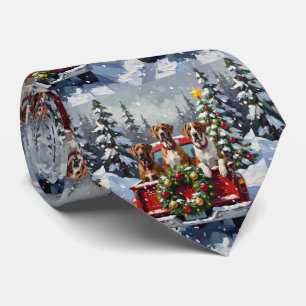 Great Dane Christmas Red Truck Holiday Neck Tie