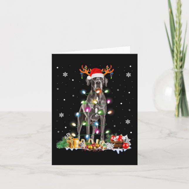 Great Dane Christmas Santa Hat Fairy Lights Pajama Card (Front)