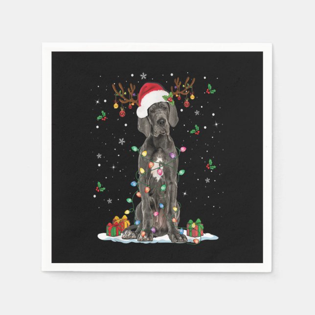 Great Dane Christmas Santa Hat Fairy Lights Pajama Napkins (Front)
