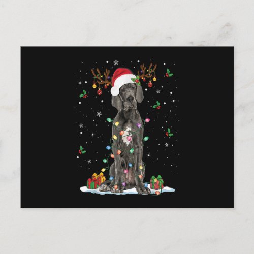 Great Dane Christmas Santa Hat Fairy Lights Pajama Postcard