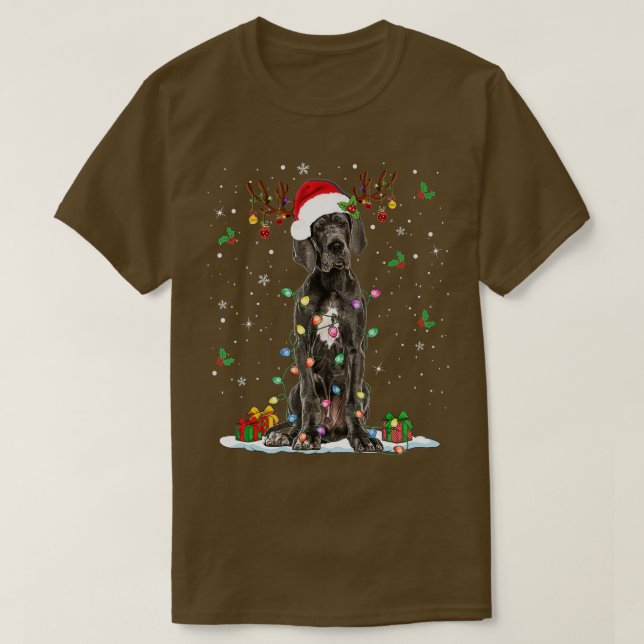Great Dane Christmas Santa Hat Fairy Lights Pajama T-Shirt (Design Front)