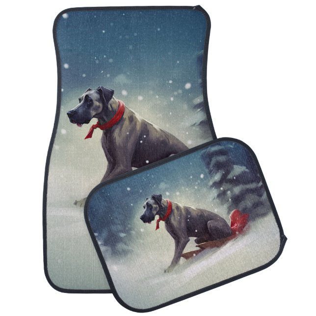 Great Dane Christmas snow winter Car Floor Mat (Set)