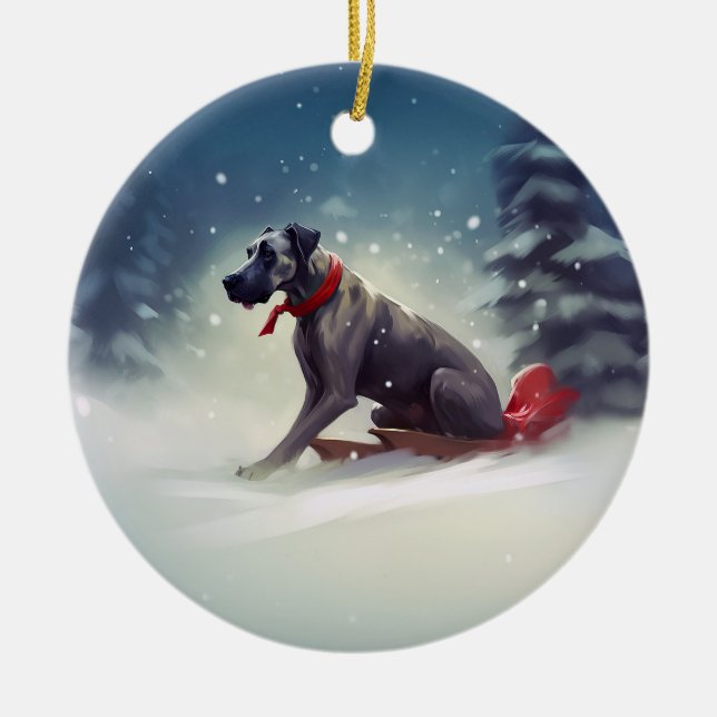 Great Dane Christmas snow winter Ceramic Ornament (Front)