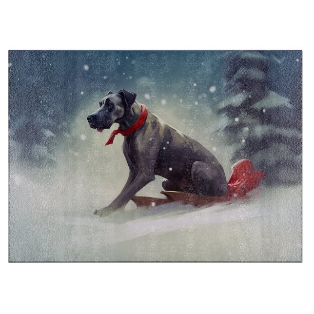 Great Dane Christmas snow winter Cutting Board (Front)
