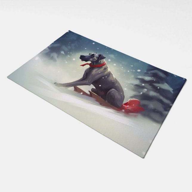 Great Dane Christmas snow winter Doormat (Angled)