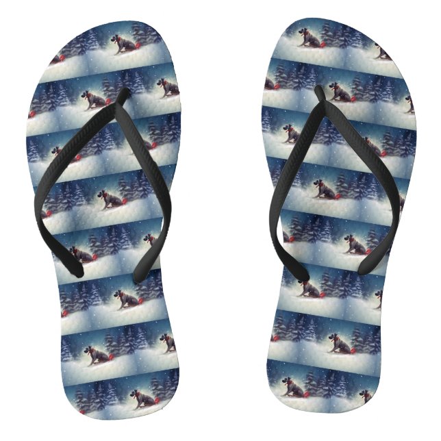Great Dane Christmas snow winter Flip Flops (Footbed)
