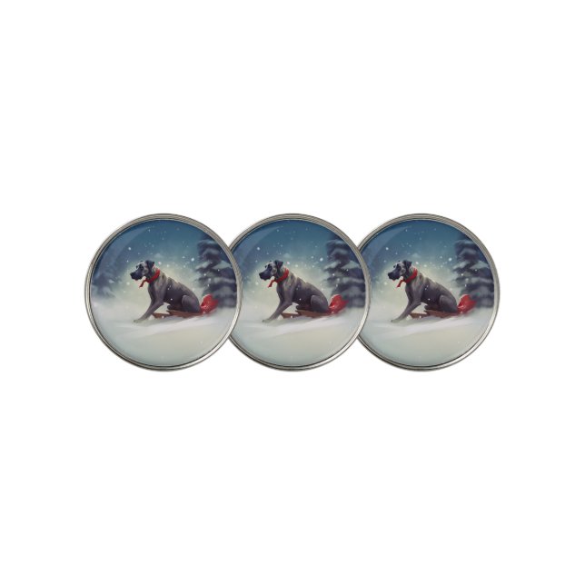 Great Dane Christmas snow winter Golf Ball Marker (3 Up)