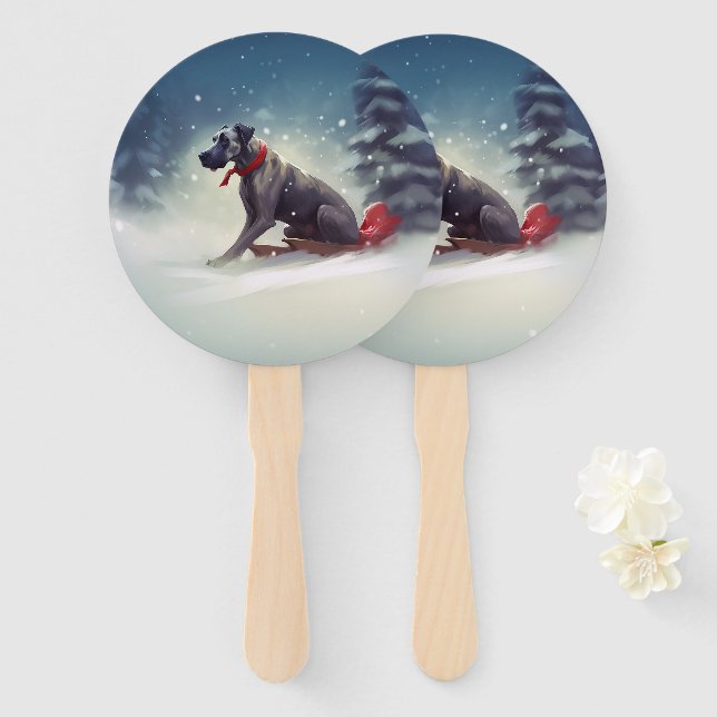 Great Dane Christmas snow winter Hand Fan (Front and Back)