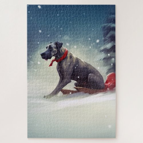 Great Dane Christmas snow winter Jigsaw Puzzle