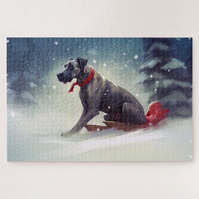 Great Dane Christmas snow winter Jigsaw Puzzle (Horizontal)