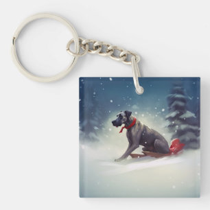 Great Dane Christmas snow winter Keychain