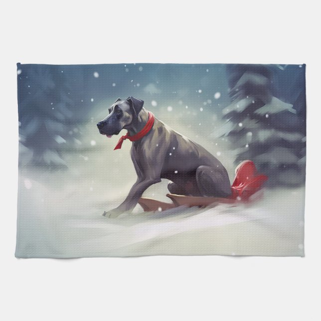 Great Dane Christmas snow winter Kitchen Towel (Horizontal)