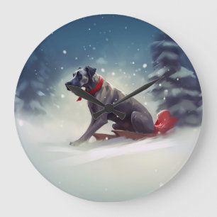 Great Dane Christmas snow winter Large Clock