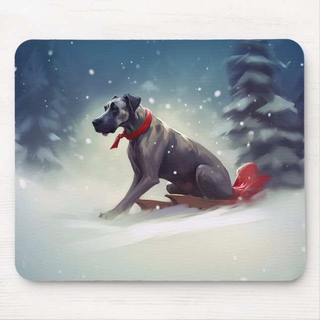 Great Dane Christmas snow winter Mouse Pad (Front)