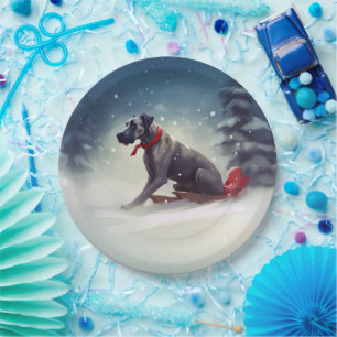 Great Dane Christmas snow winter Paper Plates