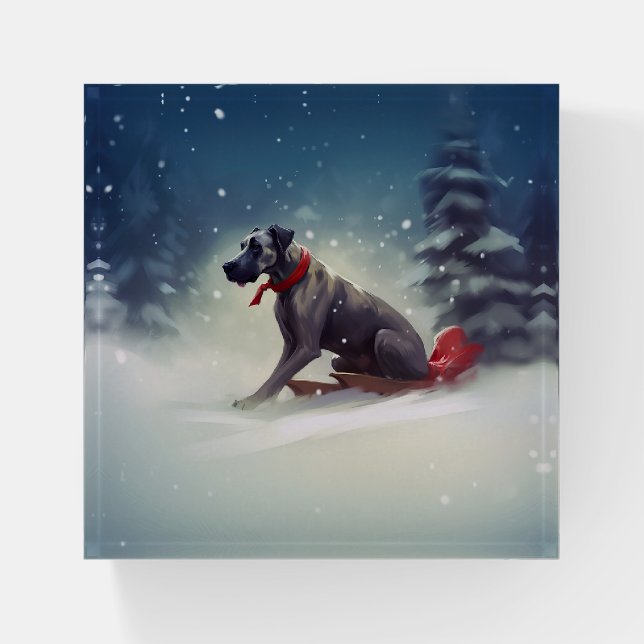 Great Dane Christmas snow winter Paperweight (Front)