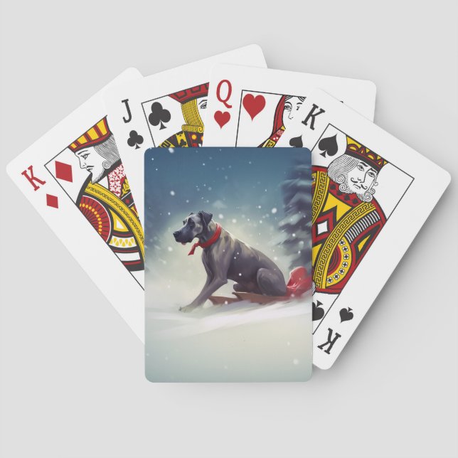 Great Dane Christmas snow winter Poker Cards (Back)