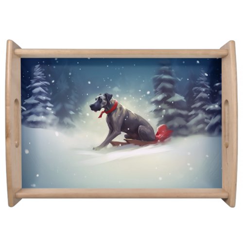 Great Dane Christmas snow winter Serving Tray