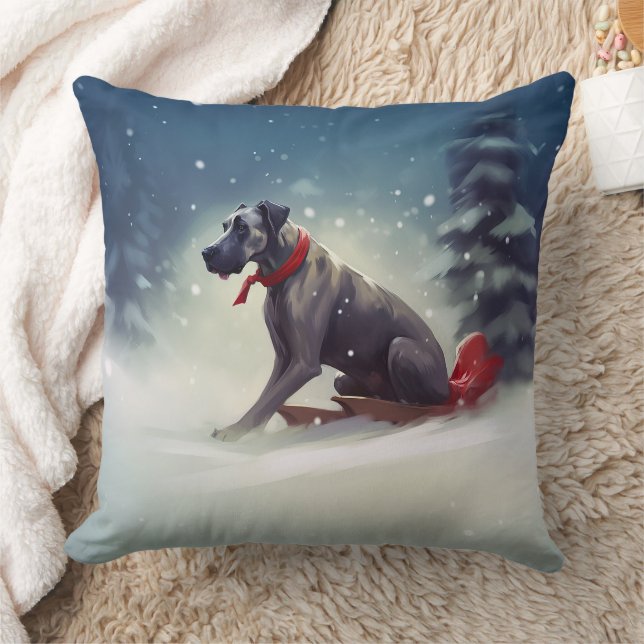 Great Dane Christmas snow winter Throw Pillow (Blanket)