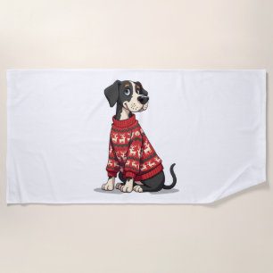 Great Dane Christmas Sweater dog Beach Towel