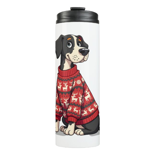 Great Dane Christmas Sweater Thermal Tumbler (Front)