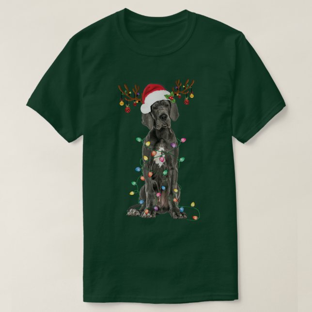 Great Dane Christmas Tree Light Pajama Dog Lover X T-Shirt (Design Front)