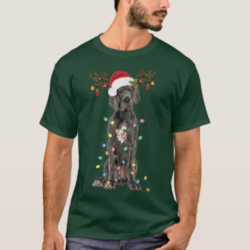 Great Dane Christmas Tree Light Pajama Dog Lover X T_Shirt