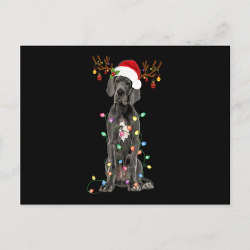 Great Dane Christmas Tree Lights Pajama Dog Lover  Postcard