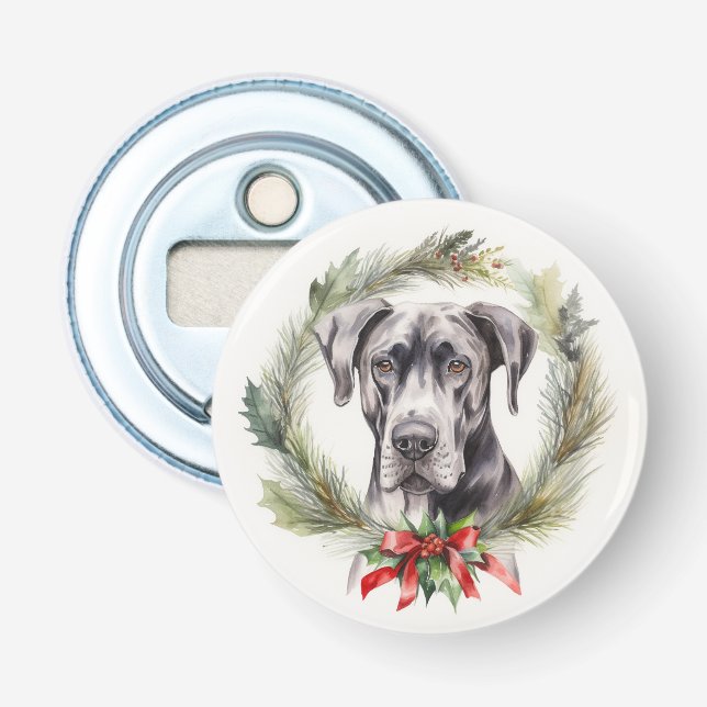 Great Dane Christmas Wreath Festive Pup  Bottle Opener (Front)