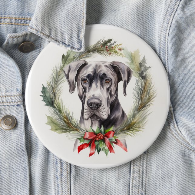 Great Dane Christmas Wreath Festive Pup  Button (In Situ)