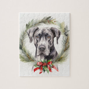 Great Dane Christmas Wreath Festive Pup Jigsaw Puzzle