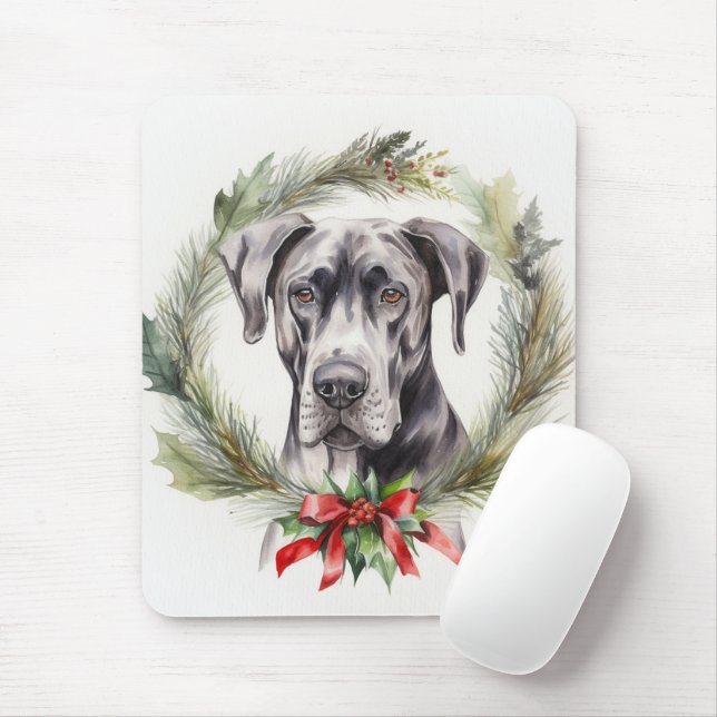 Great Dane Christmas Wreath Festive Pup  Mouse Pad (With Mouse)
