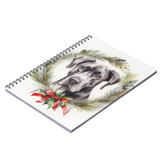 Great Dane Christmas Wreath Festive Pup  Notebook (Left Side)