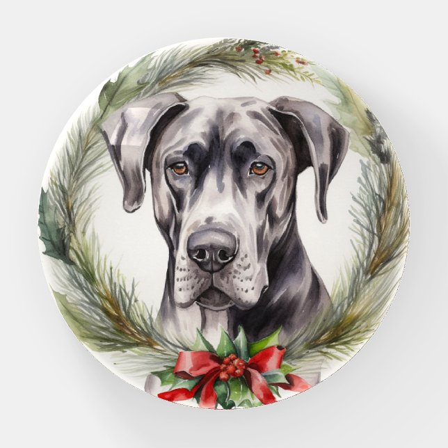 Great Dane Christmas Wreath Festive Pup  Paperweight (Front)