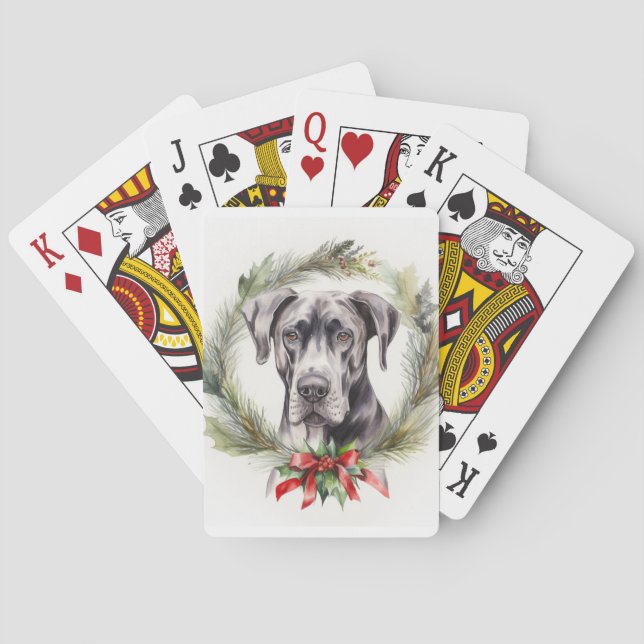 Great Dane Christmas Wreath Festive Pup  Poker Cards (Back)