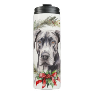Great Dane Christmas Wreath Festive Pup Thermal Tumbler