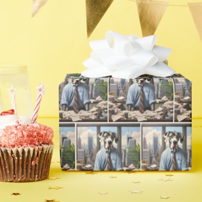 Great Dane Corporate Businessman Wrapping Paper (Birthday Party)