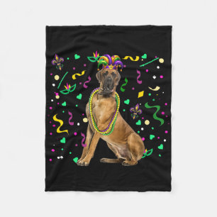 Great Dane Costume Mardi Gras Beads Funny Parades Fleece Blanket