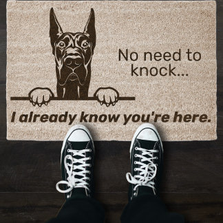 Great Dane (Cropped Ears) No Need to Knock Fiber Doormat