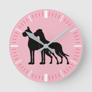 Great Dane Cropped & Natural Silhouettes, red Round Clock