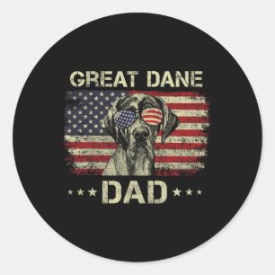 Great Dane Dad Dog Lovers American Flag 4th Of Jul Classic Round Sticker