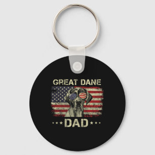 Great Dane Dad Dog Lovers American Flag 4th Of Jul Keychain
