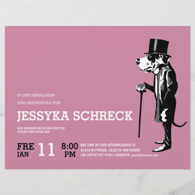 Great Dane dandy illustration party invitations Flyer (Front)