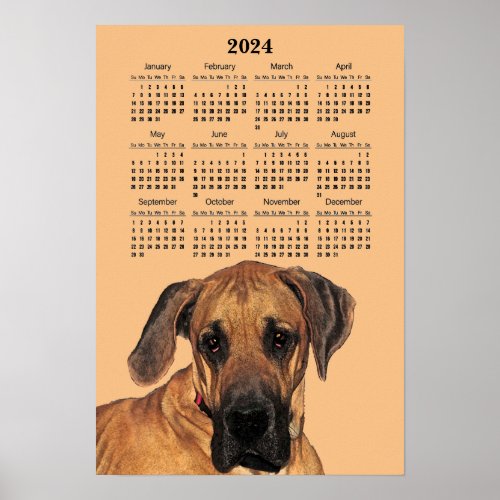 Great Dane Dog 2024 Animal Calendar Poster