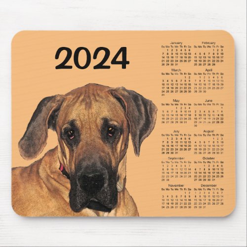 Great Dane Dog 2024 Animal Nature Gold Calendar  Mouse Pad