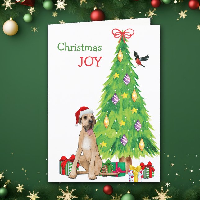 Great Dane Dog and Christmas Tree Holiday Card (Creator Uploaded)