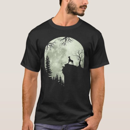 Great Dane Dog and Moon Howl In Forest Dog Hallowe T_Shirt