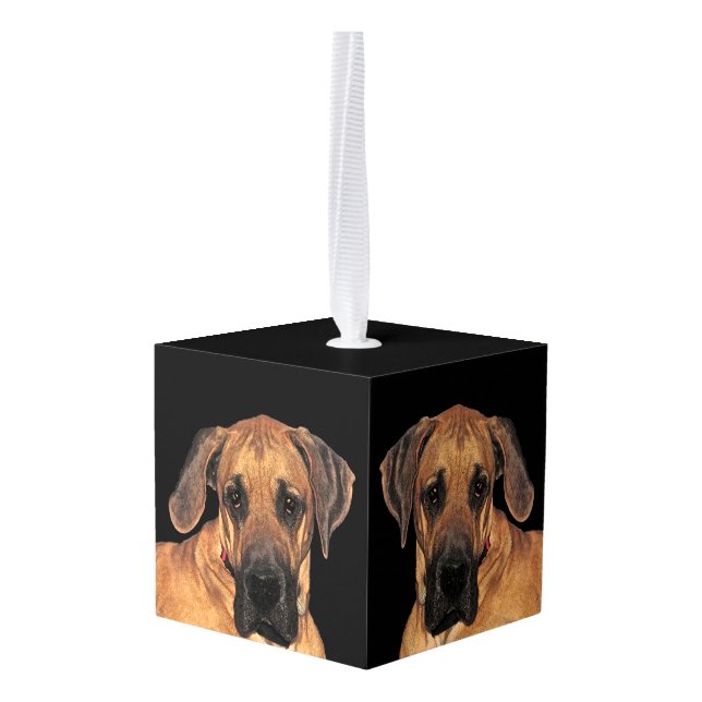Great Dane Dog Animal Cube Ornament (Back Angled)